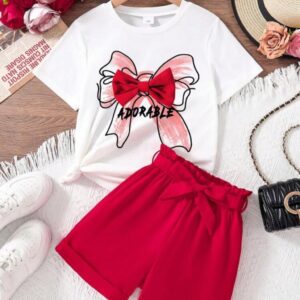 CONJUNTO BLUSA Y SHORT ROJO CON CINTO T 10 AÑOS