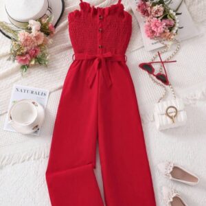 ENTERIZO ROJO CON FRUNCIDO Y CINTO T 10 AÑOS