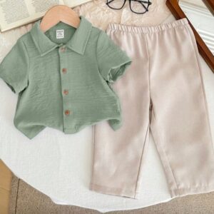 CONJUNTO CAMISA MANGAS CORTAS VERDE CON PANTALÓN T 9-12 MESES