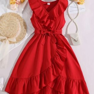 VESTIDO ROJO VOLADOS CON CINTO T 9 AÑOS