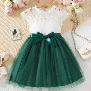 VESTIDO BLANCO CON FALDA VERDE TUL T 5 AÑOS