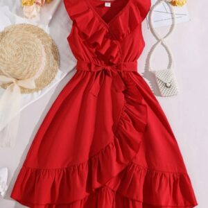 VESTIDO ROJO VOLADOS CON CINTO T 12 AÑOS