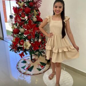 VESTIDO BEIGE DETALLES EN ESPALDA T 8 AÑOS