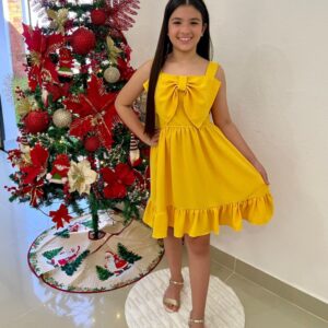 VESTIDO AMARIILO DETALLE MOÑO GRANDE T 9 AÑOS