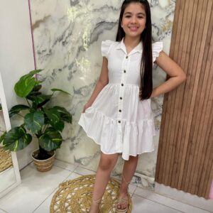 VESTIDO BLANCO CON CUELLO DETALLES BOTONES T 5 AÑOS