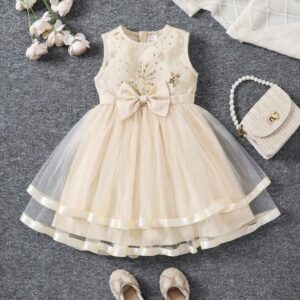 VESTIDO  BEIGE DETALLES LENTEJUELAS T 6 AÑOS