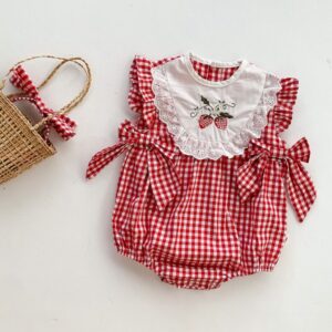 BODY CUADRILLE FRUTILLA Y VINCHA T 12-18 MESES