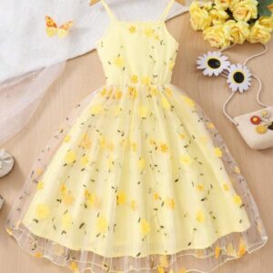 VESTIDO AMARILLO BORDADO FLORES T 12 AÑOS