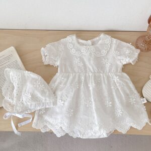 VESTIDO CON CUBRE PAÑAL Y GORRITO BAUTISMO T 9-12MESES