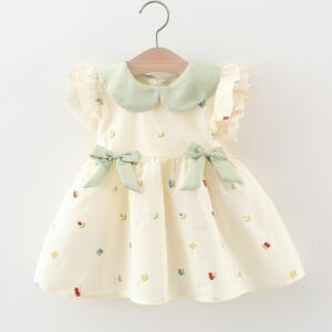 VESTIDO BORDADO FLORCITAS CON BRODERI Y MOÑOS T 18-24 MESES
