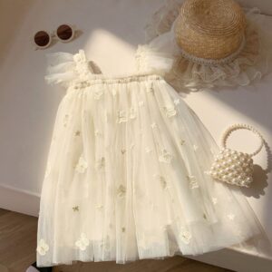 VESTIDO BEIGE CON MARIPOSAS BORDADAS T 2-3 AÑOS