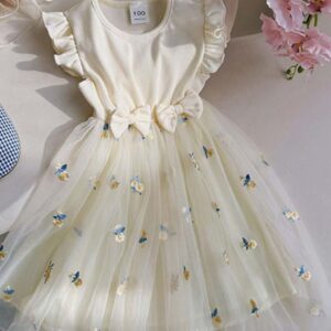 VESTIDO BEIGE CON FLORES BORDADAS T 4 AÑOS