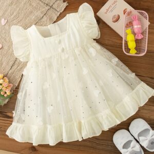 VESTIDO BEIGE DETALLES CORAZONES T 2 AÑOS