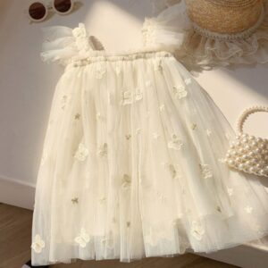 VESTIDO BEIGE CON MARIPOSAS BORDADAS T 5 AÑOS