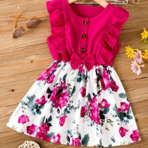 VESTIDO FUCSIA CON FALDA ESTAMPADA T 4 AÑOS