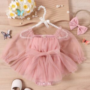 VESTIBODY ROSA VIEJO DE TUL CON VINCHA T 6-9 MESES