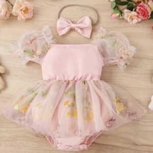 VESTIBODY ROSA VIEJO BORDADO CON VINCHA  3-6 MESES