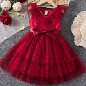 VESTIDO BORDO CON TUL Y CINTO T 5 AÑOS