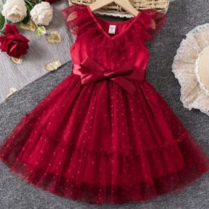 VESTIDO BORDO CON TUL Y CINTO T 6 AÑOS