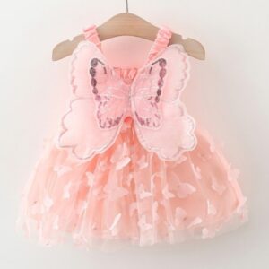 VESTIDO MARIPOSA ROSA CON ALITAS T 6-9 MESES