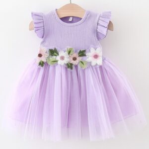 VESTIDO LILA DETALLES FLORES T 9-12 MESES