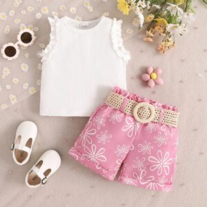 CONJUNTO SHORT CON CINTO Y BLUSA T 2-3 AÑOS