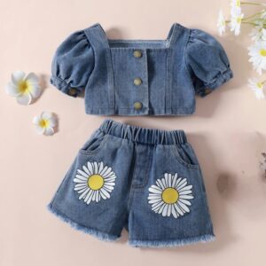 CONJUNTO SHORT JEAN MARGARITAS Y CROP JEAN T 2-3 AÑOS