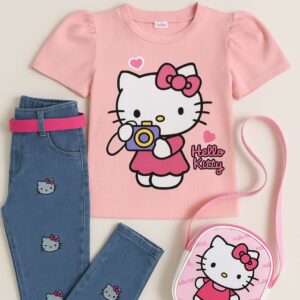 SET 4 PIEZAS JEAN REMERA CINTO Y CARTERA T 7 AÑOS