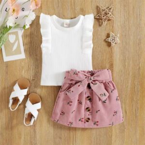 BLUSA Y POLLERA CON BOLSILLOS Y CINTO T 9-12 M