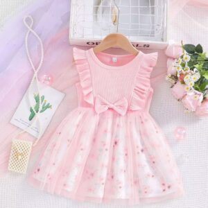 VESTIDO ROSA FLORES Y TUL T 4 AÑOS