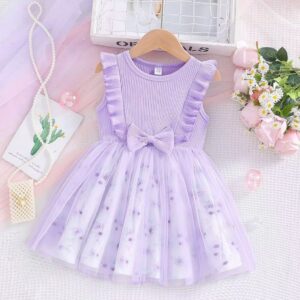 VESTIDO LILA FLORES Y TUL 12-18 MESES