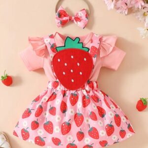 BODY CON JARDINERA DE FRUTILLITA Y VINCHA T 12-18  MESES