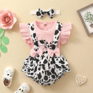 REMERA DE VAQUITA CON SHORT Y VINCHA T 12-18 MESES