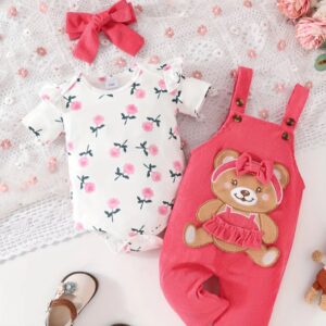 BODY Y JARDINERA OSITO CON LAZO PARA VINCHA T 12-18 MESES