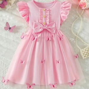VESTIDO ROSA CON MARIPOSAS 3D TALLE 6 AÑOS
