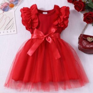 VESTIDO ROJO CON DETALLE EN MANGAS T 12-18 MESES
