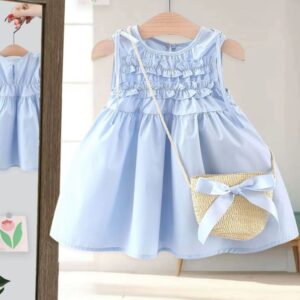 VESTIDO CELESTE CON CARTERITA  T 9-12 MESES