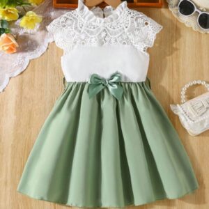 VESTIDO BLANCO Y VERDE MENTA DETALLE MOÑITO T 6 AÑOS