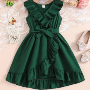 VESTIDO VERDE VOLADOS CON CINTO T 5 AÑOS