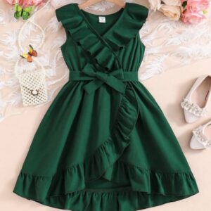 VESTIDO VERDE VOLADOS CON CINTO T 6 AÑOS