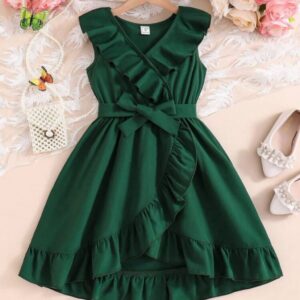 VESTIDO VERDE VOLADOS CON CINTO T 7 AÑOS