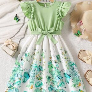 VESTIDO VERDE MENTA MARIPOSAS T 12 AÑOS