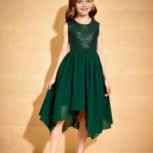 VESTIDO VERDE LENTEJUELAS CORTE IRREGULAR T 10 AÑOS