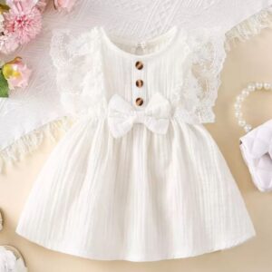 VESTIDO BLANCO DETALLES ENCAJE T 9-12 MESES