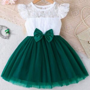 VESTIDO BLANCO, FALDA TUL VERDE T 6 AÑOS