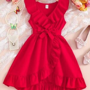 VESTIDO ROJO VOLADOS CON CINTO T 5  AÑOS