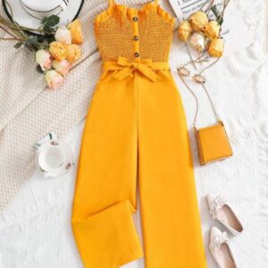 ENTERIZO AMARILLO FRUNCIDO CON CINTO T 10 AÑOS