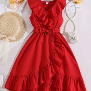 VESTIDO ROJO VOLADOS CON CINTO T 10 AÑOS