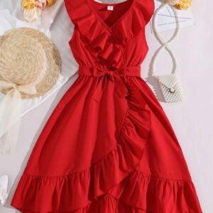 VESTIDO ROJO VOLADOS CON CINTO T 11 AÑOS