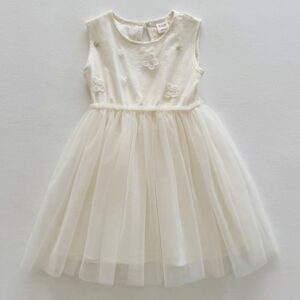 VESTIDO BEIGE CON TUL DETALLES MARIPOSA Y ESTRELLAS T 5 AÑOS